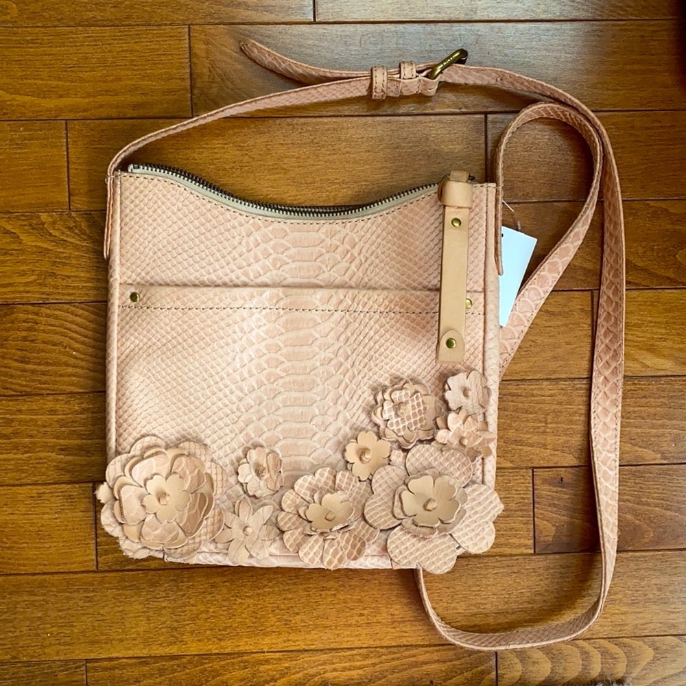 Frye Leather Melissa Floral Snake-Textured Crossbody Bag in Natural